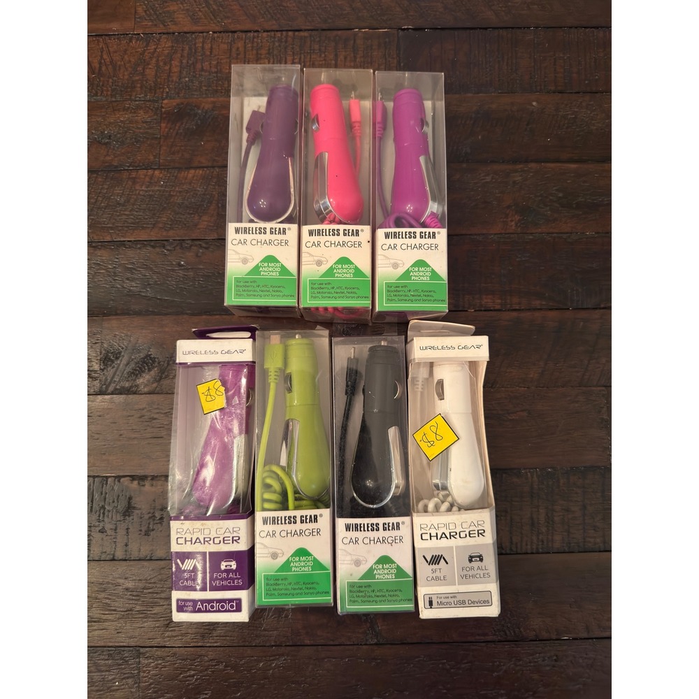 Lot 7 Wireless Gear Micro USB Rapid Car Chargers Android Multi Color 5ft Cable